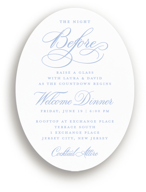 VIP welcome dinner card text details side